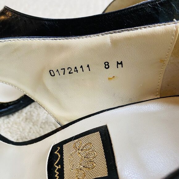 Vintage Nina Black Leather Slip On Shoes Unique D'Orsay Mid Heel Dressy Y2K 90's - Picture 3 of 11